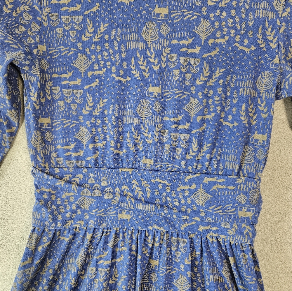 Mata Traders Novela Dress Midi Quirky Blue Foxes Print Organic Cotton Low Back S - Picture 2 of 10